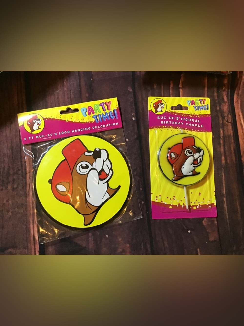 Buc-ee’s 6ct.logo hanging decoration & figural birthday candle -NEW